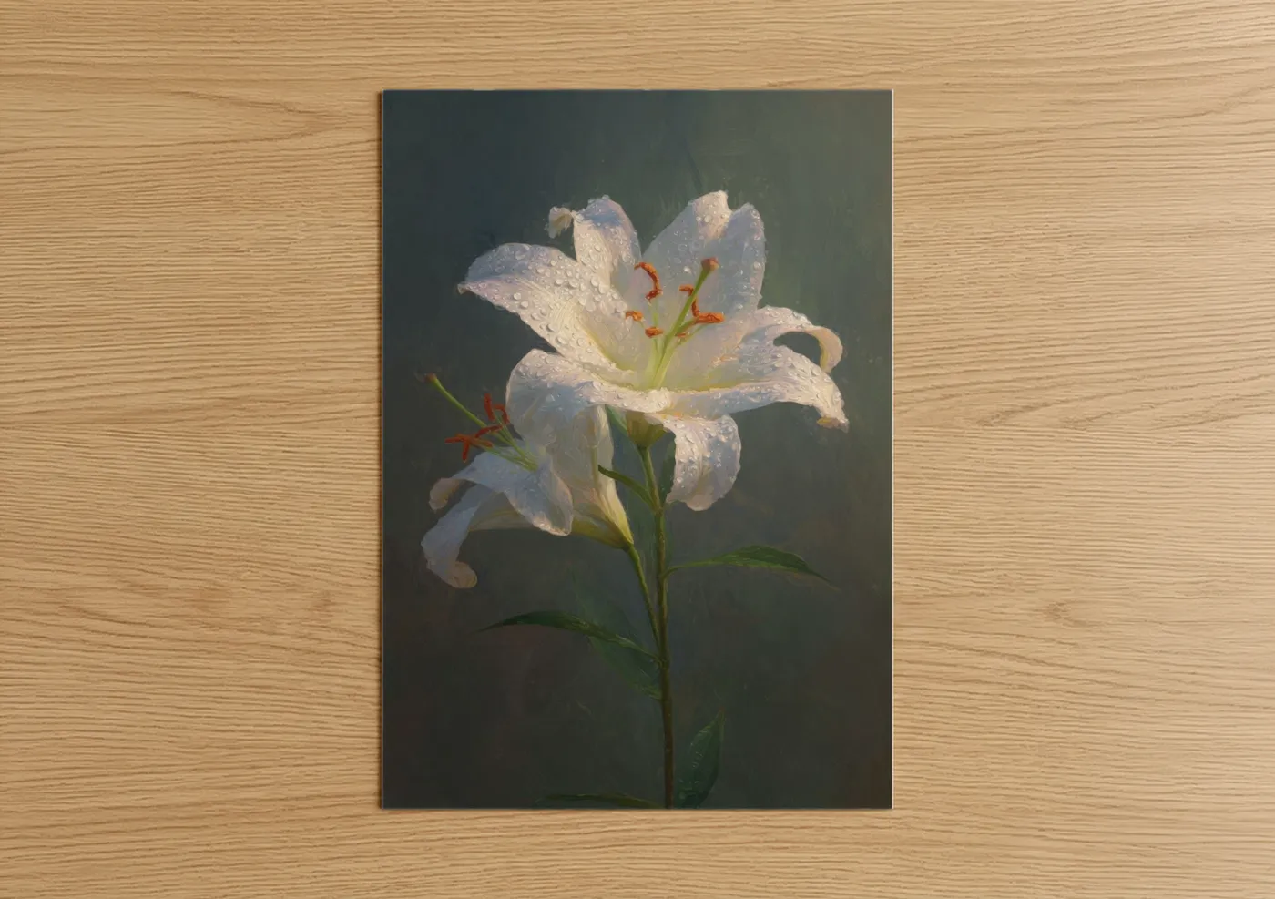 White Lily with Raindrops Easter Flowers Wall Art