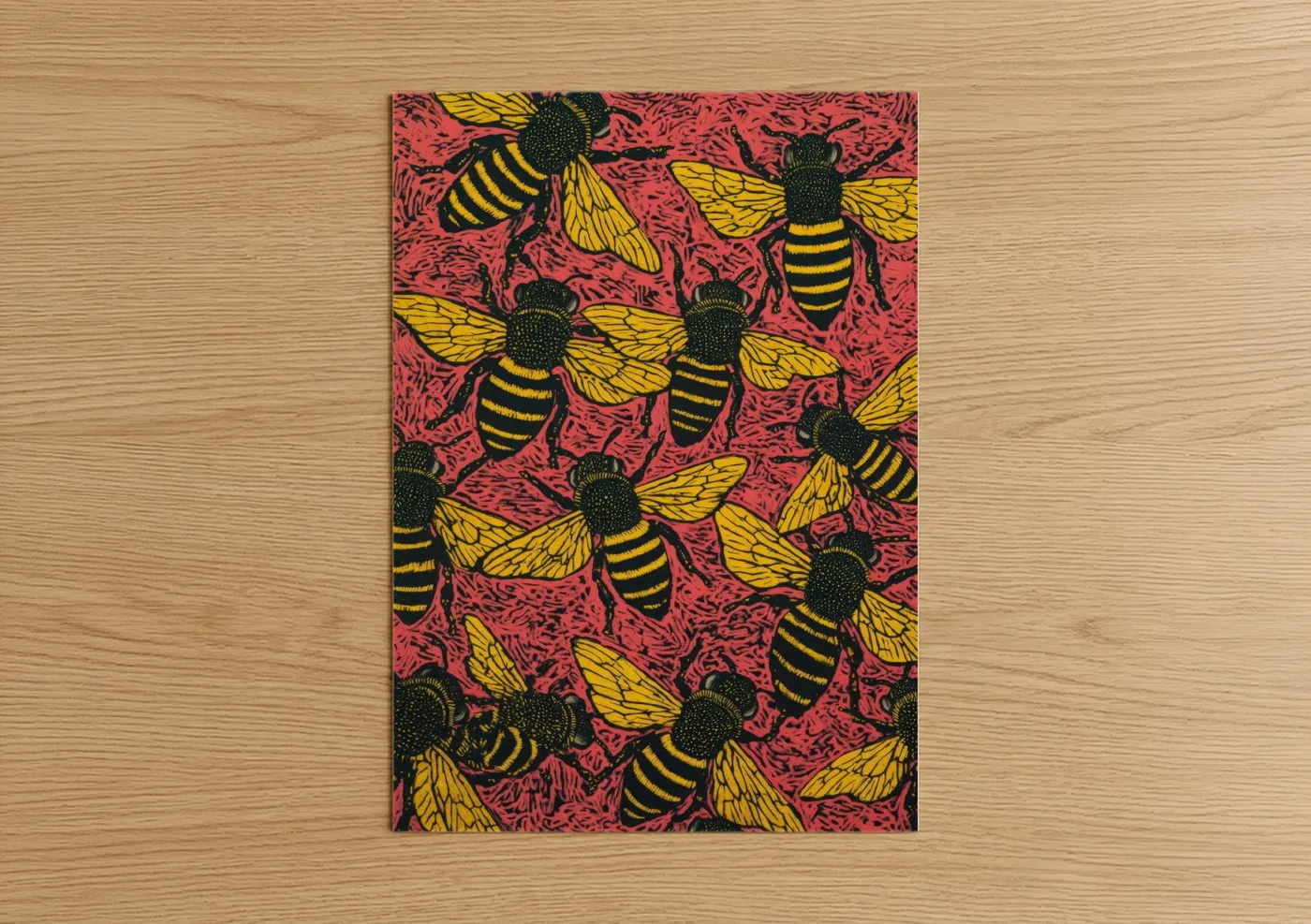 Golden Bee Swarm Bright Yellow Black Wall Art