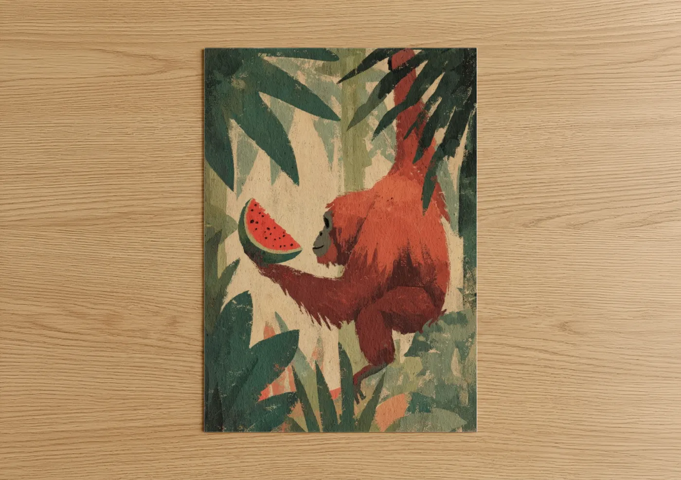 Watermelon Orangutan Vintage Wall Art