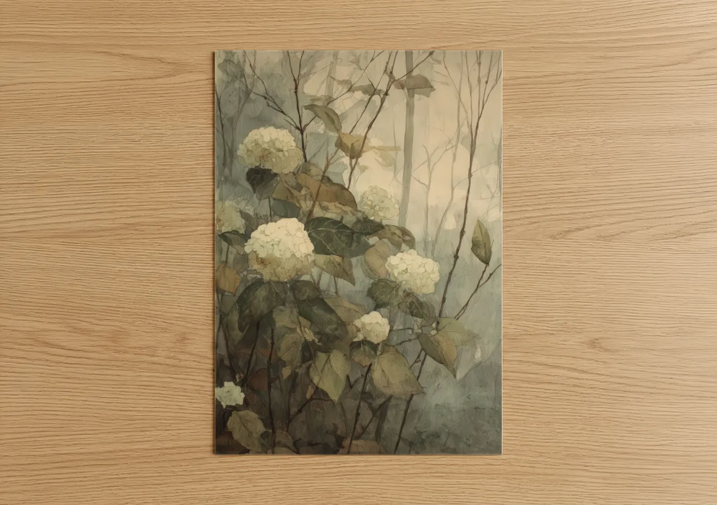 Misty Hydrangea Watercolor Botanical Wall Art