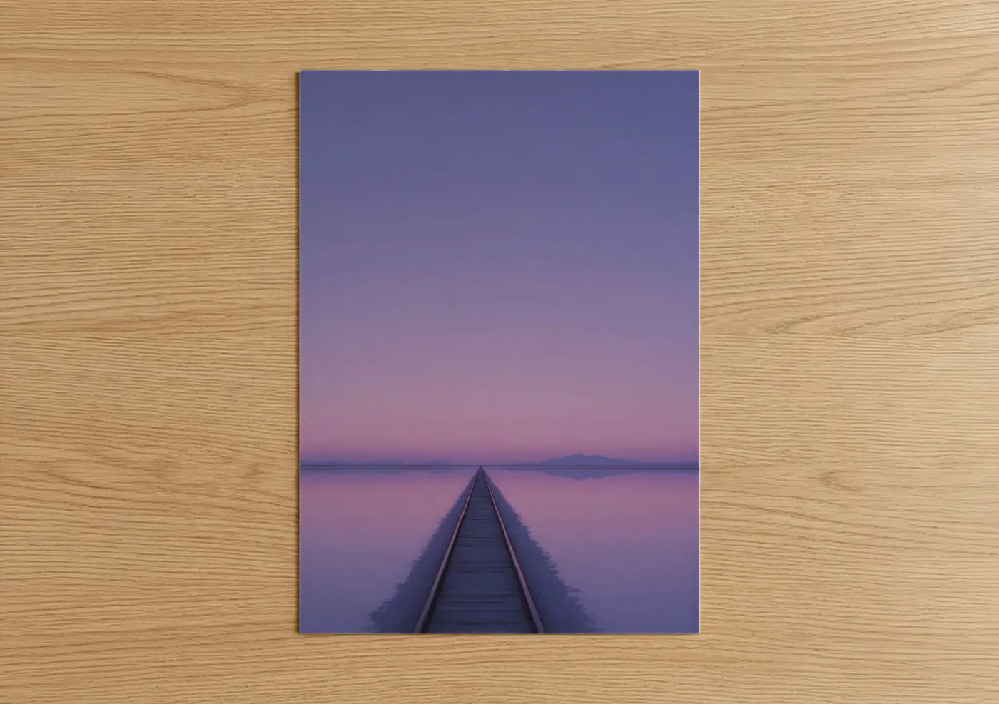 Train Tracks Perspective Purple Sunset Wall Art