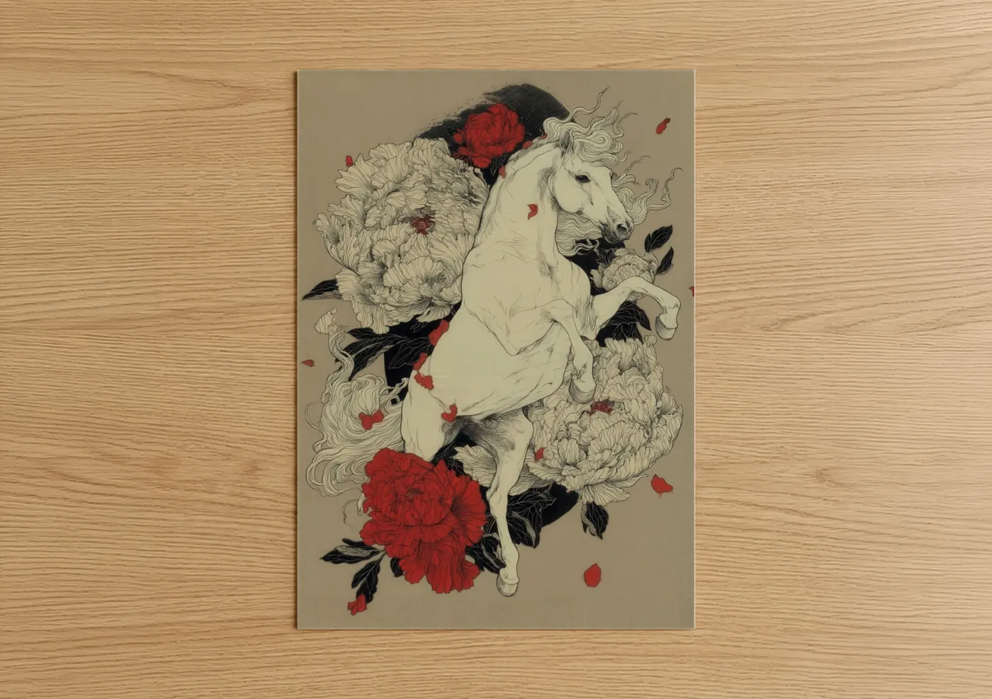 Crimson Andalusian Horse Floral Wall Art