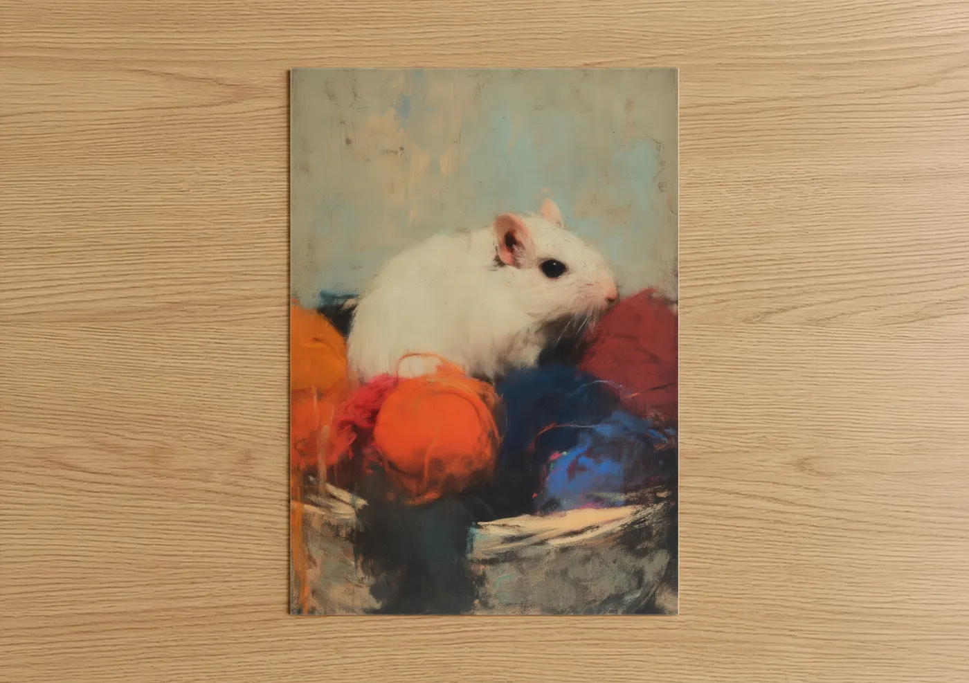 White Gerbil Portrait Oil Painting Wall Art