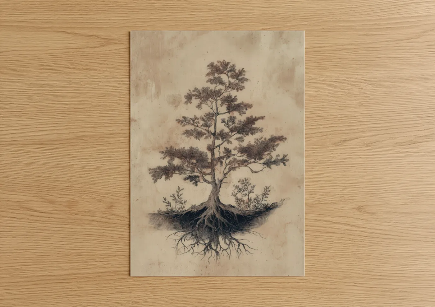 Ancient Cedar Tree with Roots Botanical Wall Art