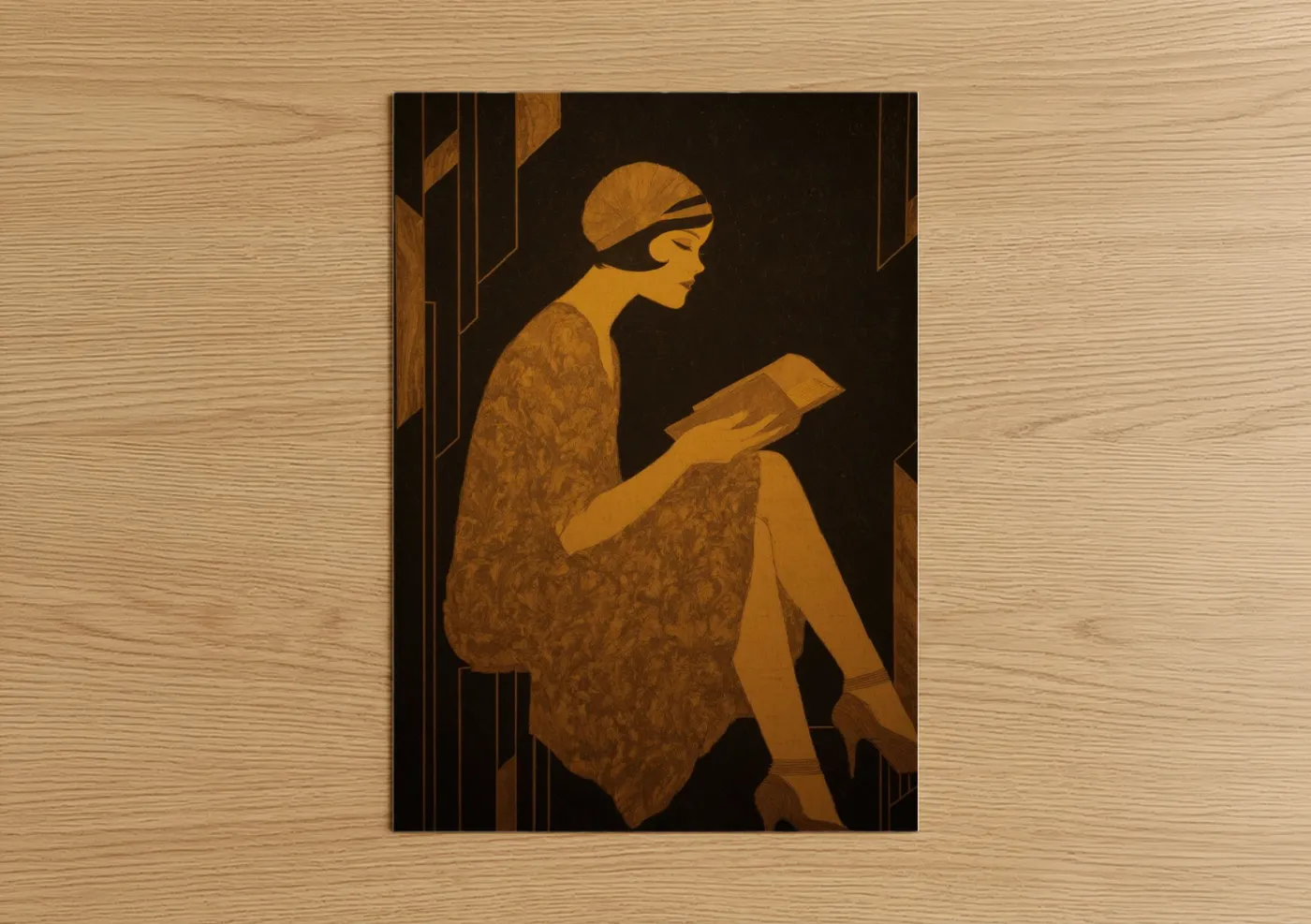 Art Deco Woman Reading Book Illustration Wall Art