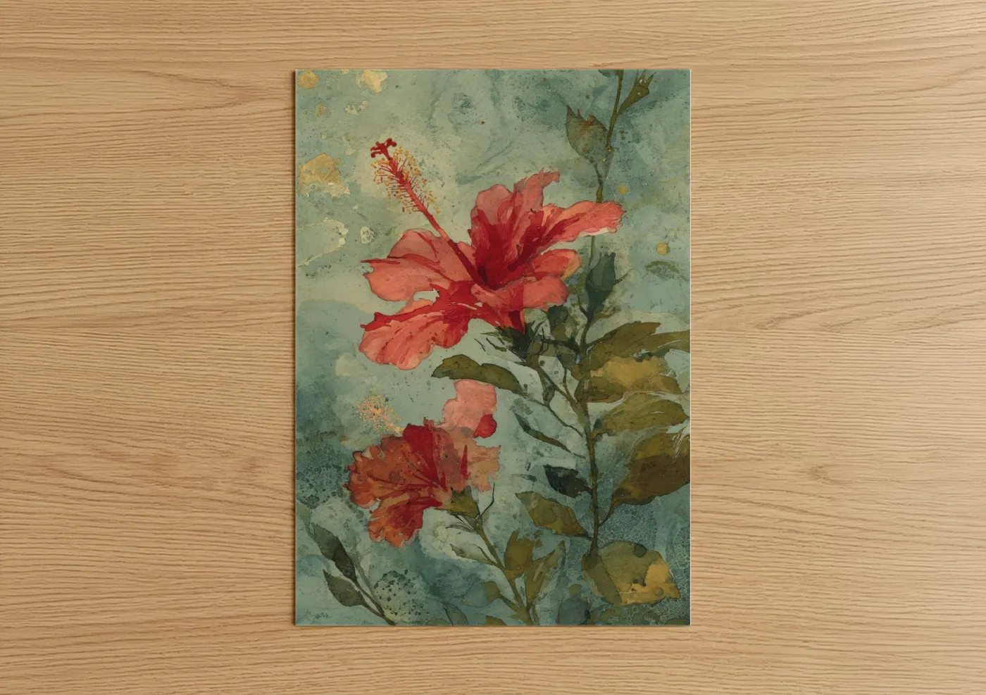 Crimson Hibiscus Watercolor Botanical Art Wall Art