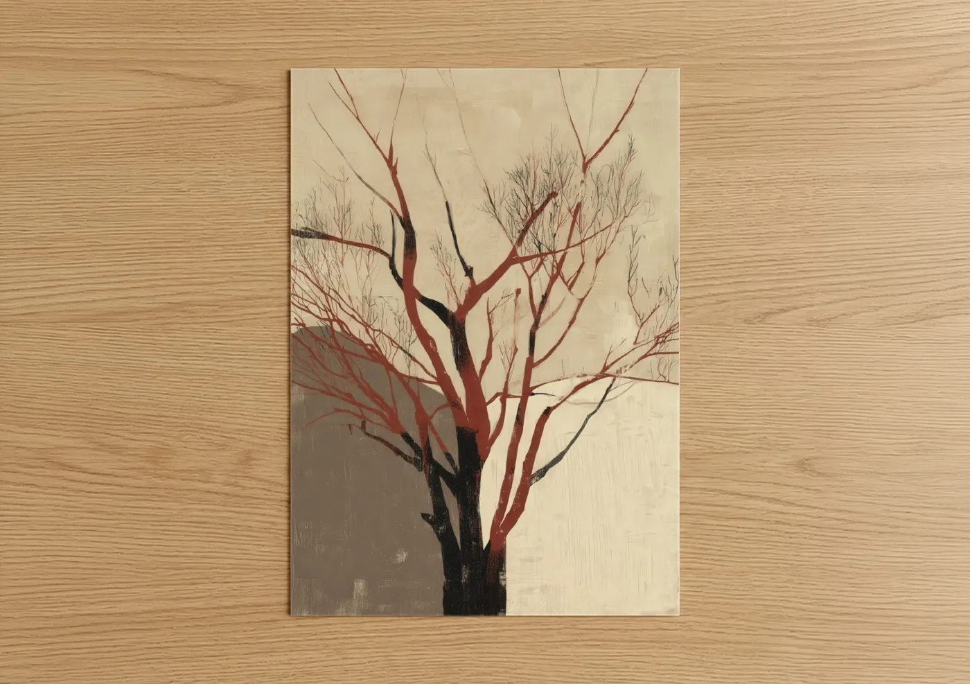 Crimson Banyan Tree Modern Wall Art