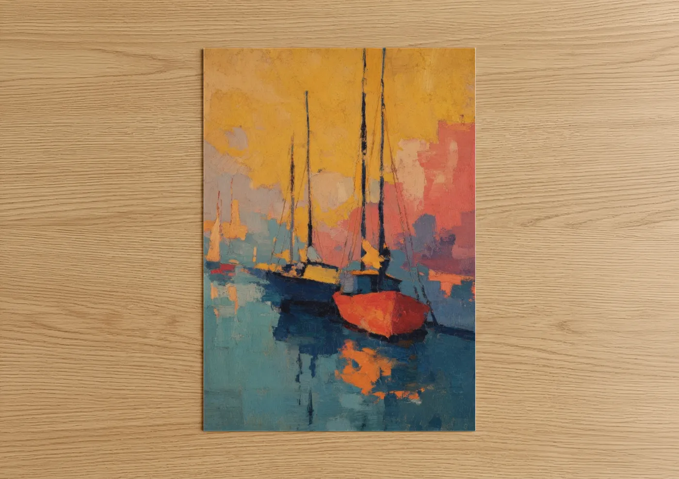 Sailboats Harbour Sunset Oil Painting Wall Art