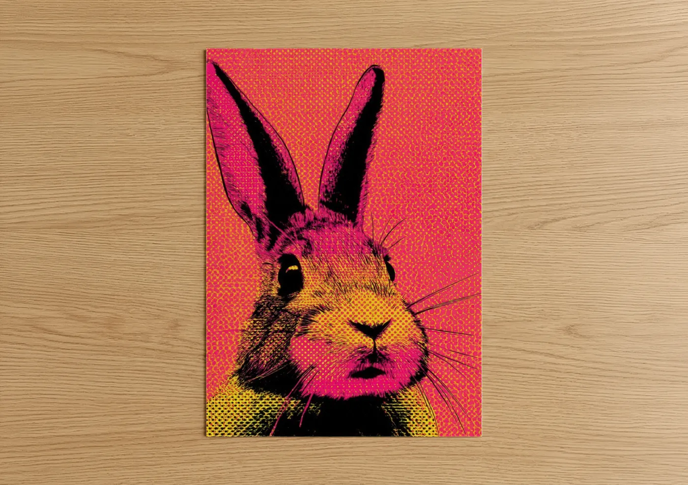 Pop Art Rabbit Neon Pink Yellow Wall Art