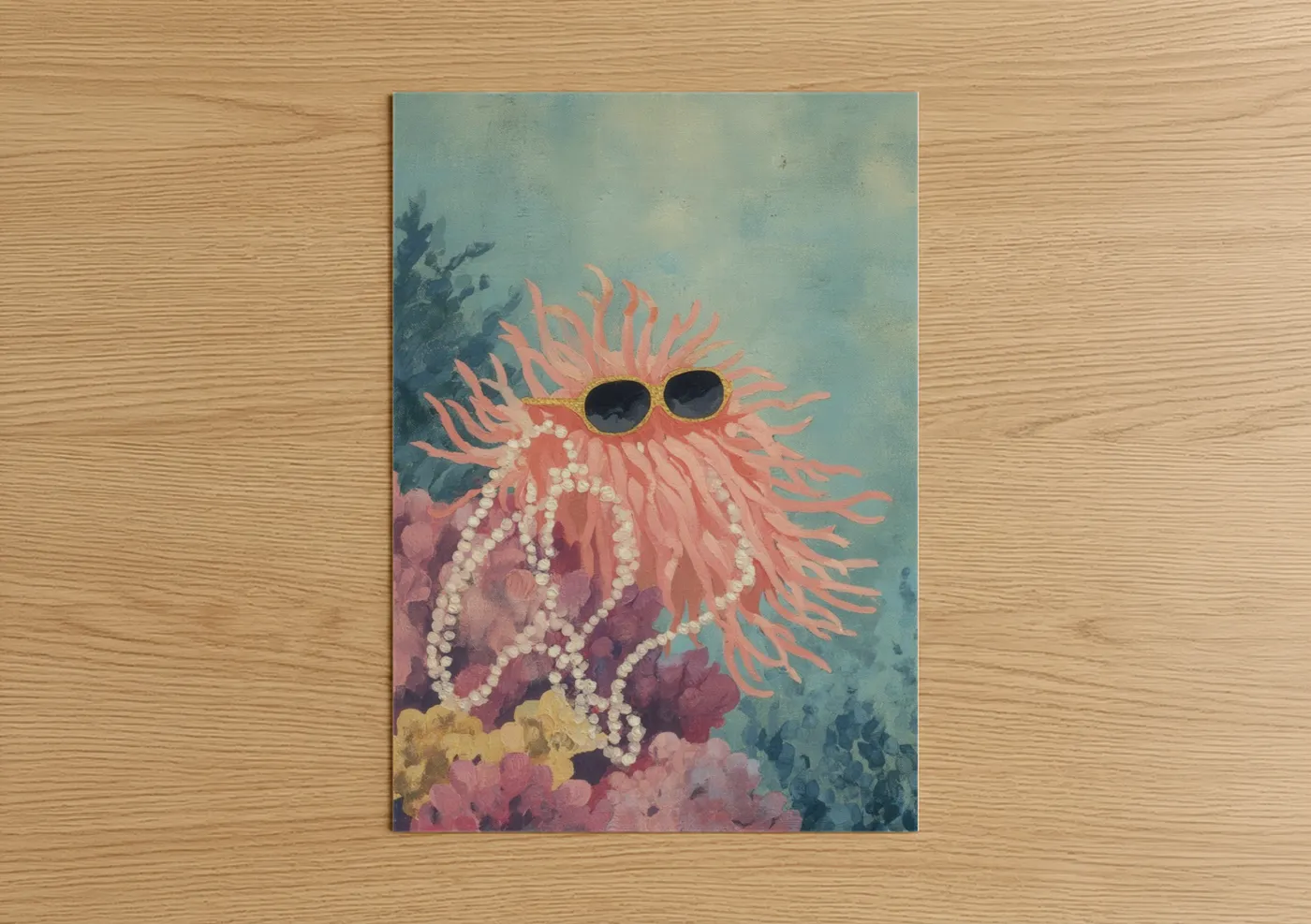 Pink Sea Anemone Watercolor Illustration Wall Art