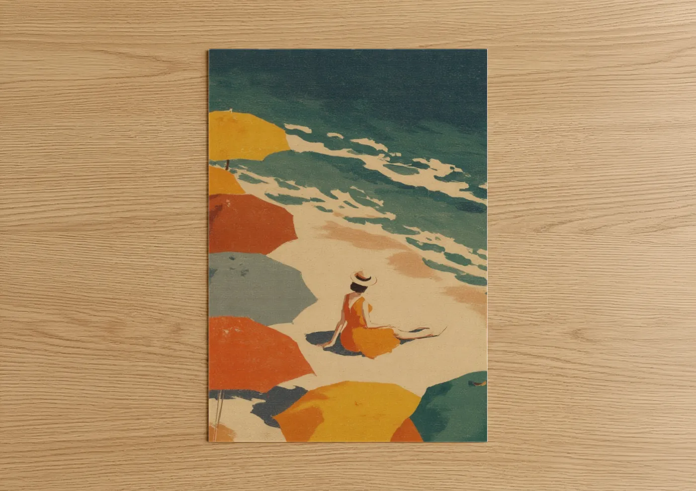 Woman Beach Umbrella Summer Watercolor Wall Art