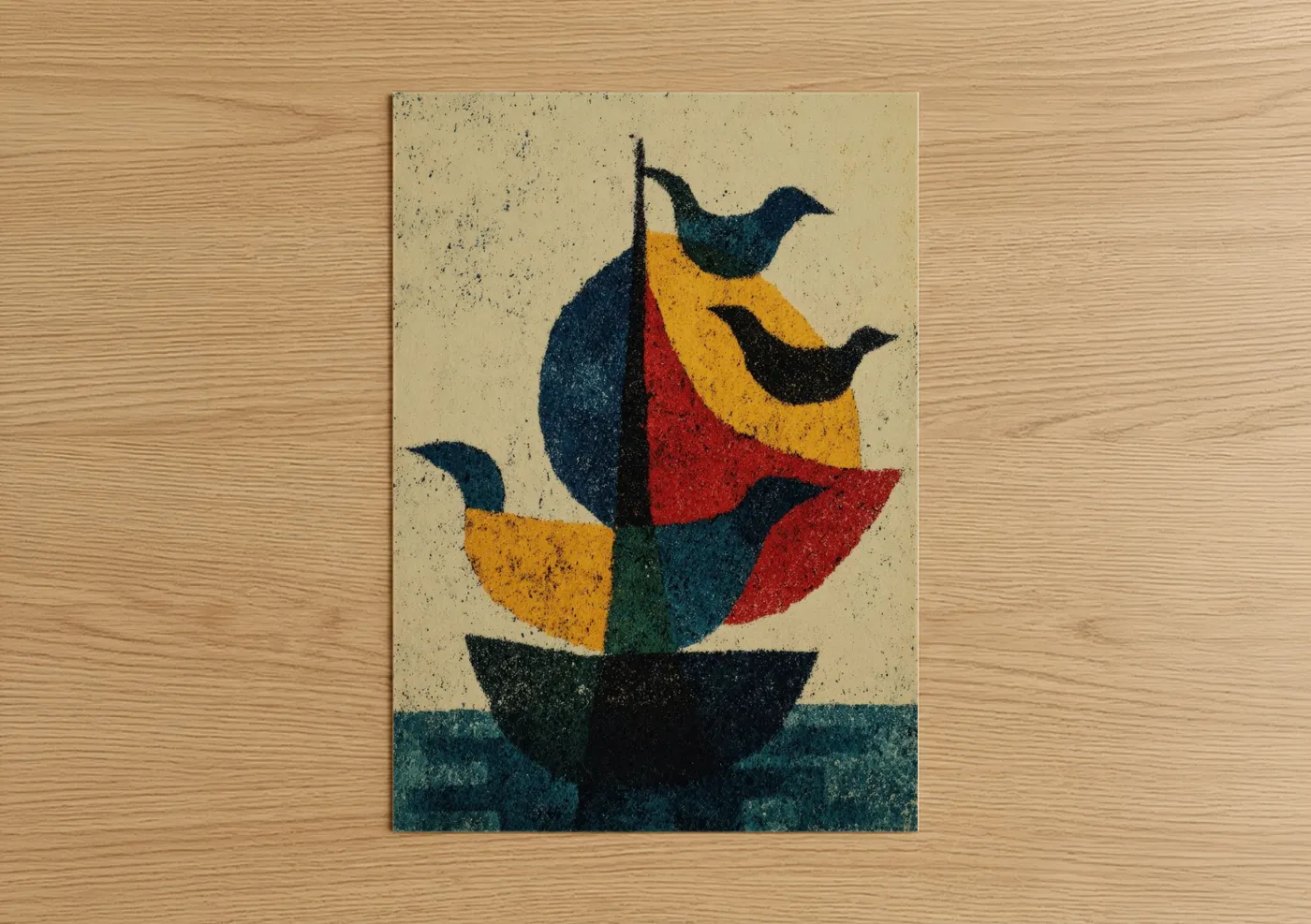Colorful Sailing Ship Abstract Wall Art