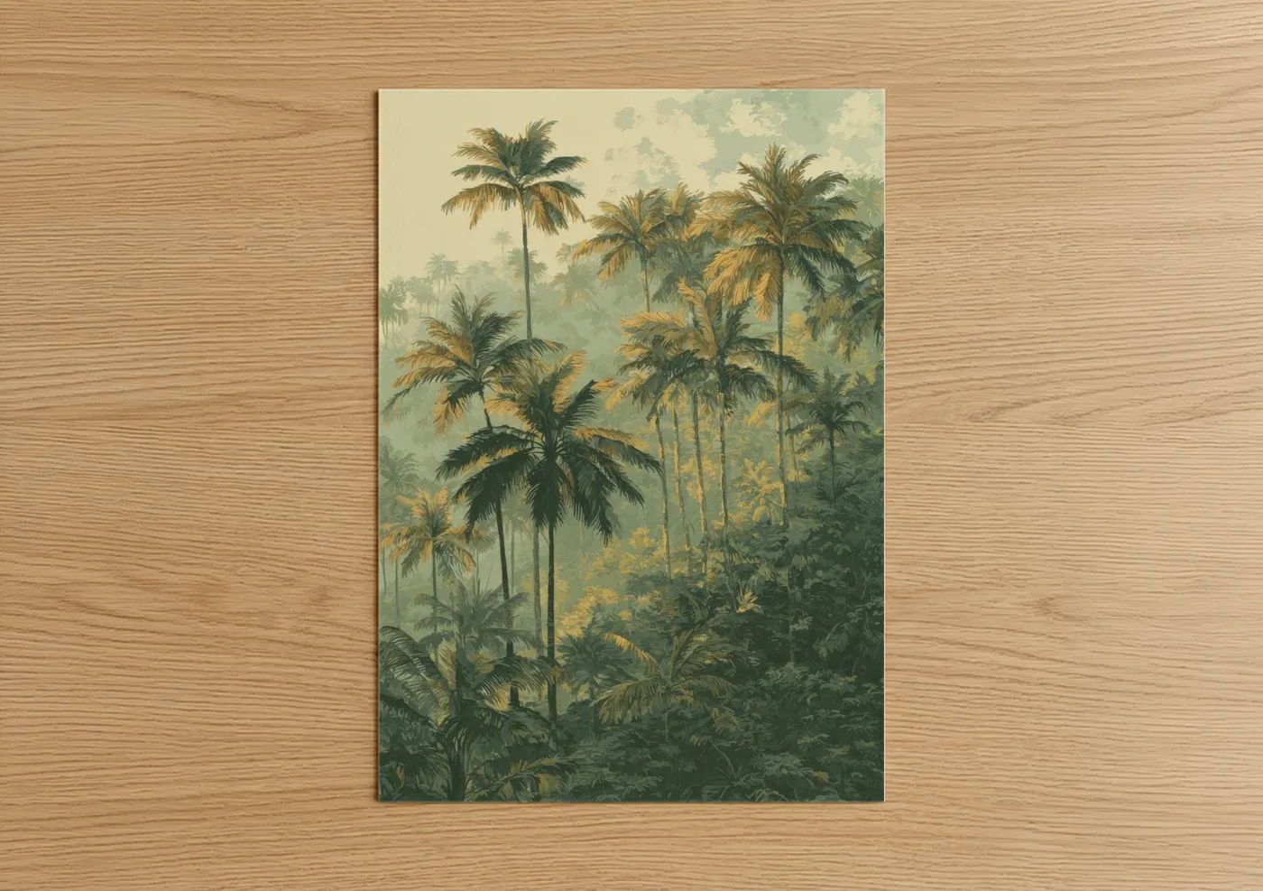 Misty Palm Forest Landscape Watercolor Wall Art