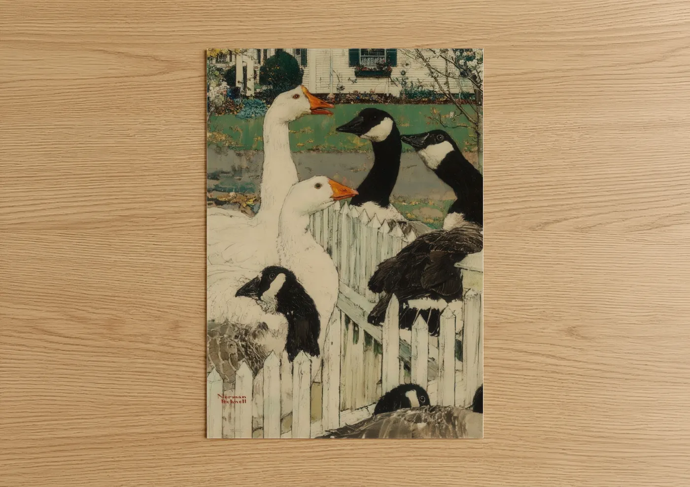 Farmyard Geese Illustration Wall Art