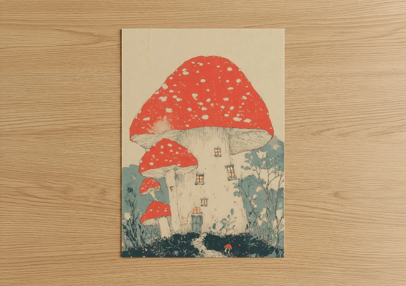 Whimsical Mushroom Tower Illustration Wall Art