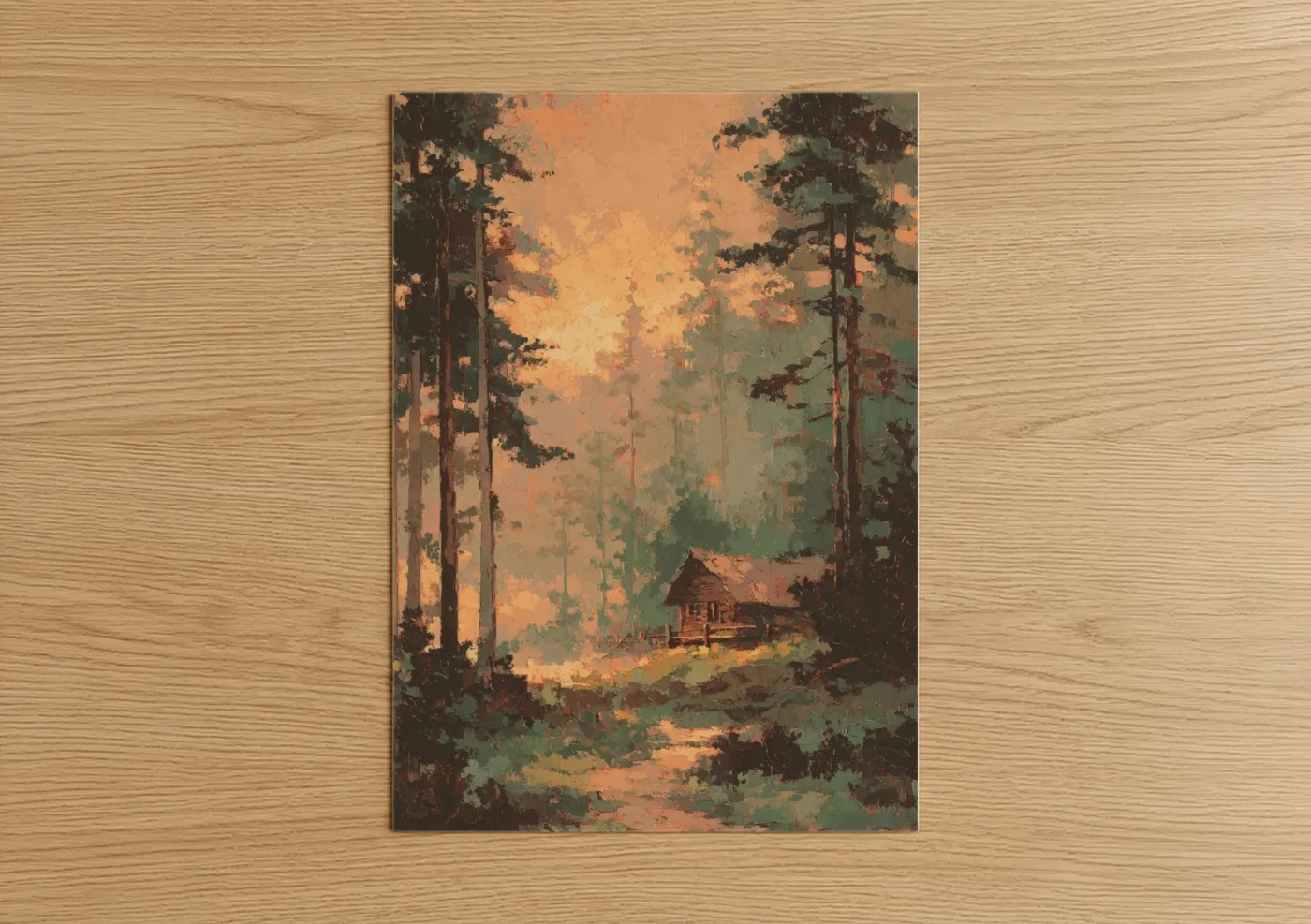 Golden Cedar Forest Cabin Landscape Wall Art