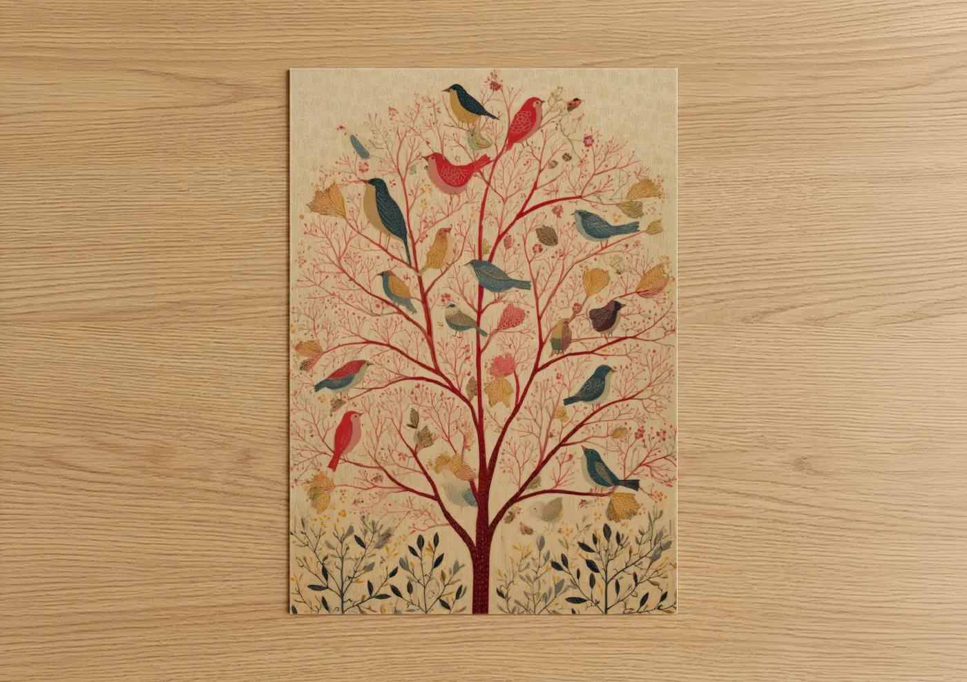 Colorful Birds Dogwood Tree Wall Art