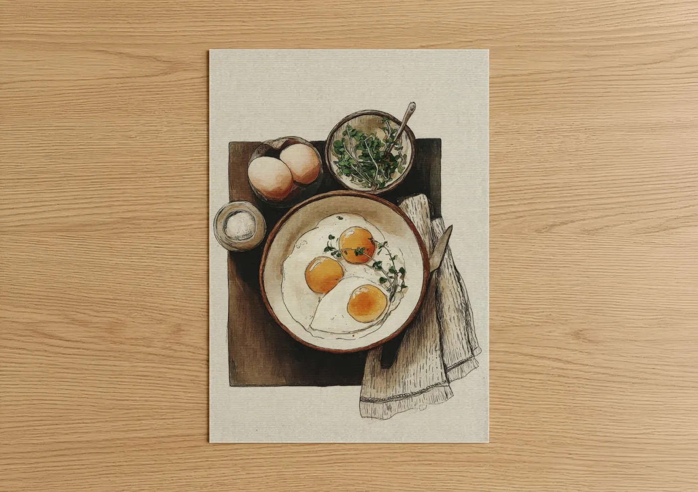 Morning Egg Plate Breakfast Illustration Wall Art