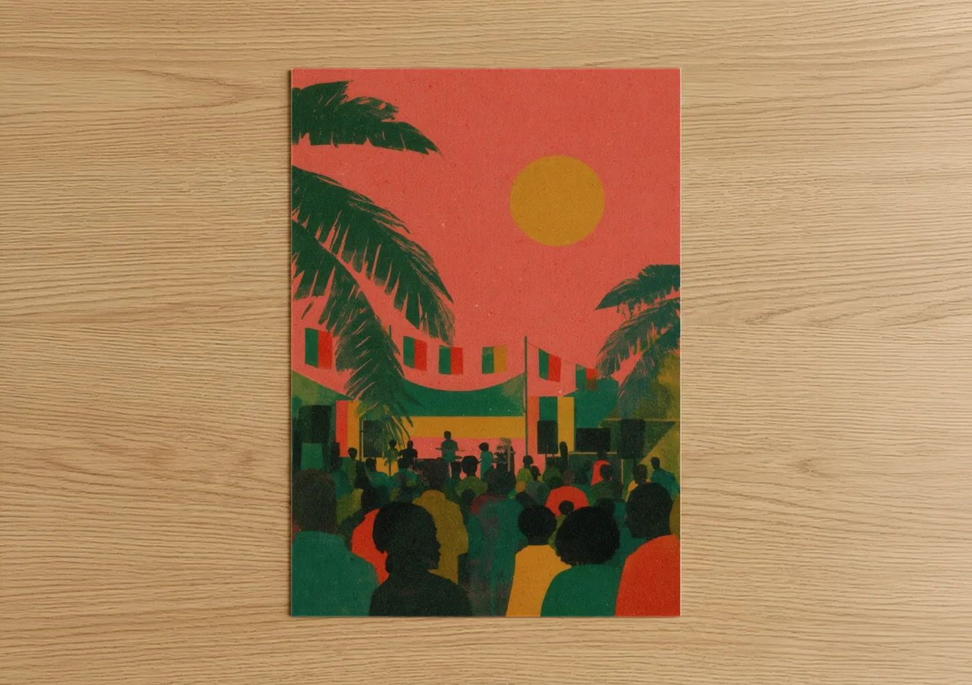 Reggae Festival Crowd Tropical Sunset Wall Art