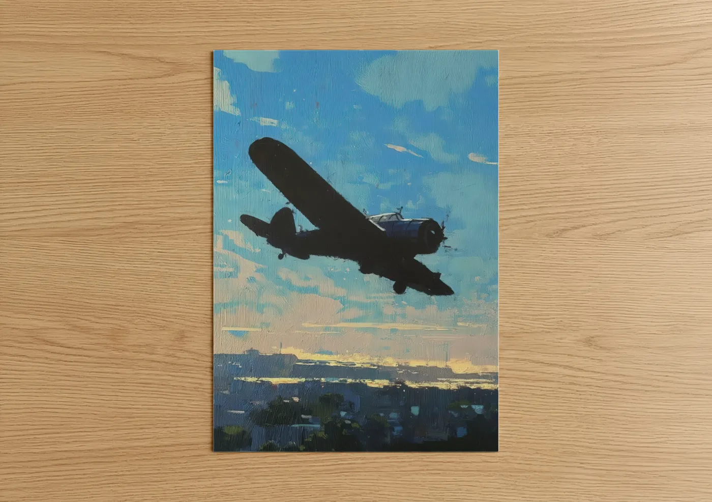 Vintage Airplane Silhouette Sky Wall Art