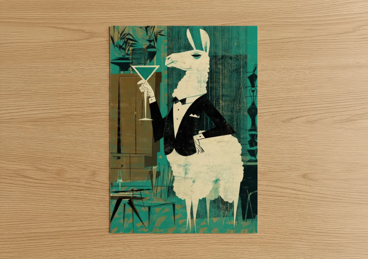 Elegant Llama Cocktail Party Art Deco Wall Art