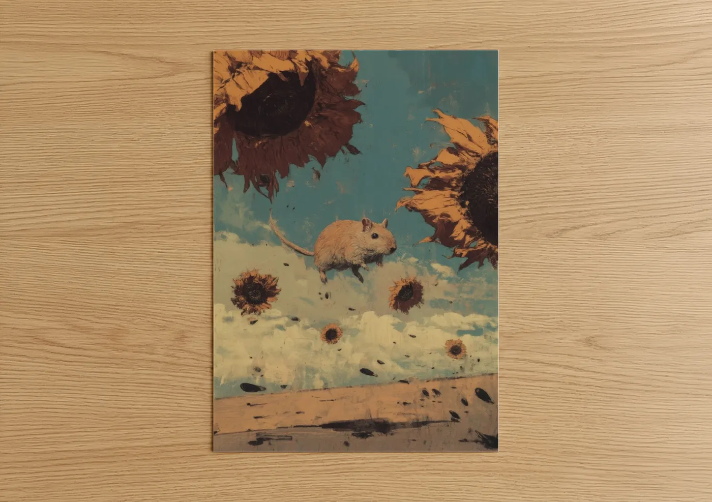 Surreal Gerbil Sunflower Fantasy Art Wall Art