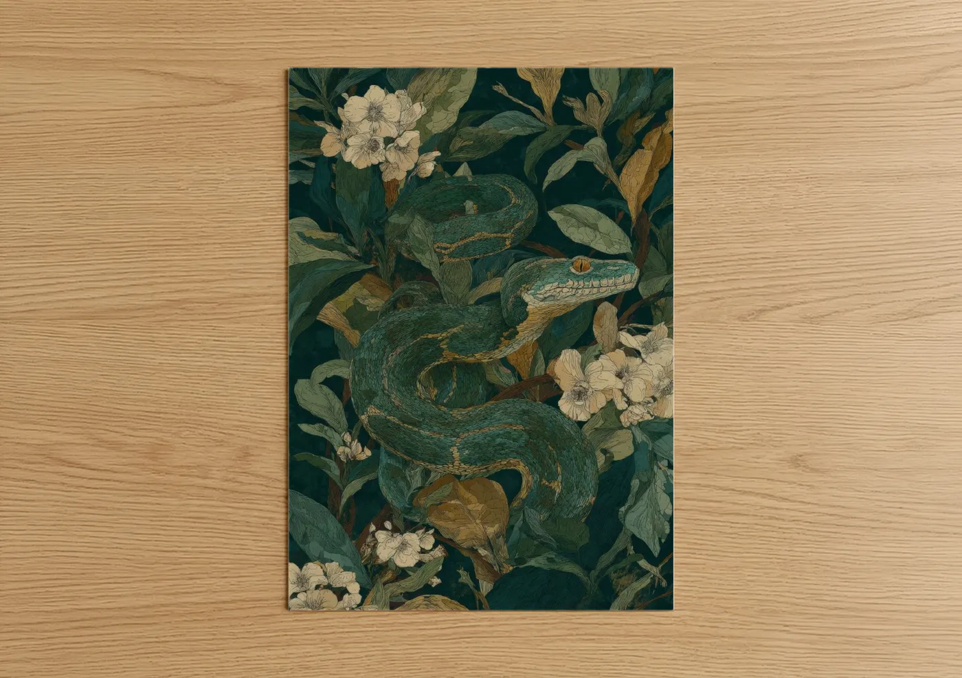 Emerald Boa Constrictor Floral Botanical Wall Art