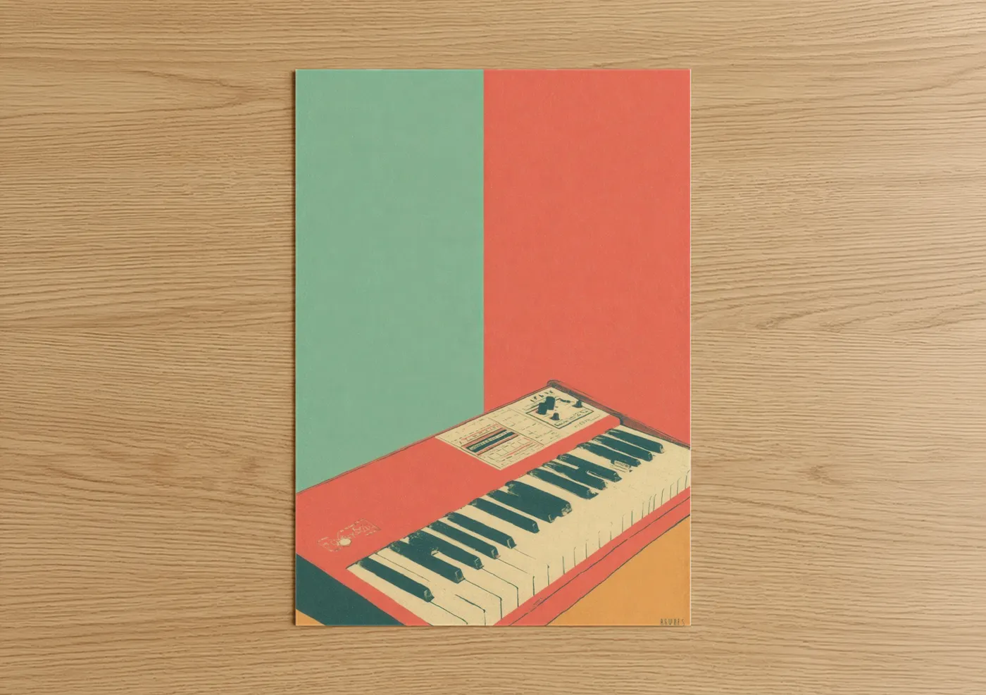 Retro Keyboard Isometric Music Illustration Wall Art