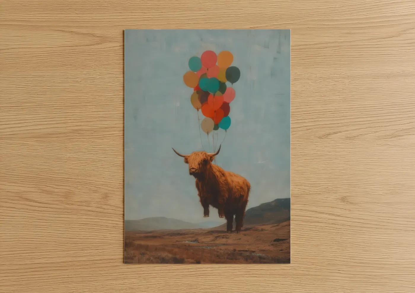 Highland Cow with Colorful Balloons Art Wall Art