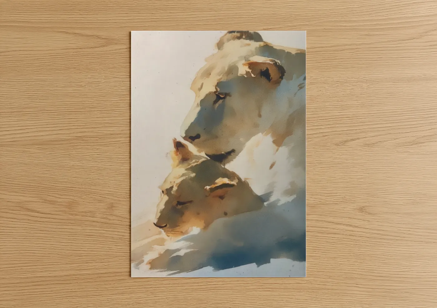 Majestic Lion Snow Wildlife Watercolor Wall Art