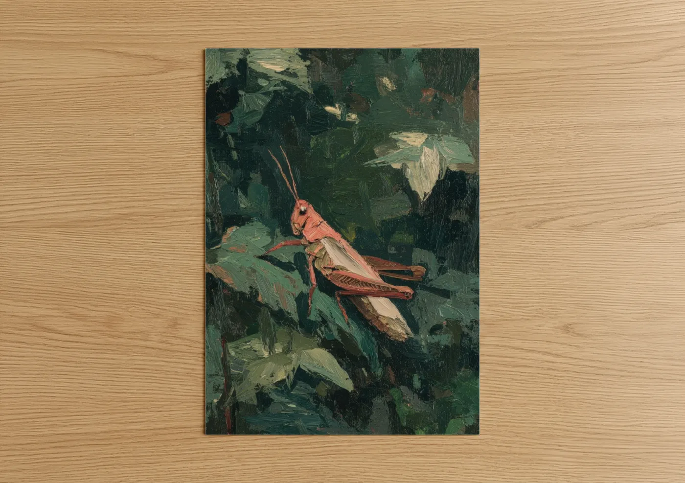 Crimson Grasshopper Expressionist Oil Wall Art