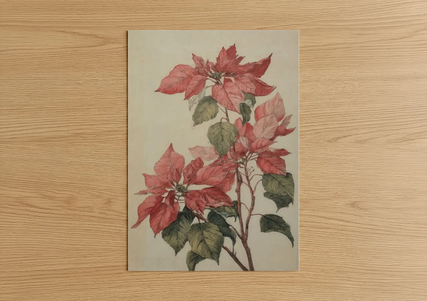 Festive Red Poinsettias Botanical Wall Art