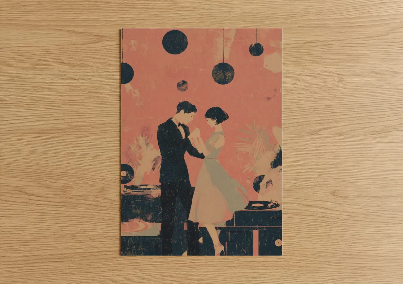 Retro Ballroom Dance Vintage Illustration Wall Art