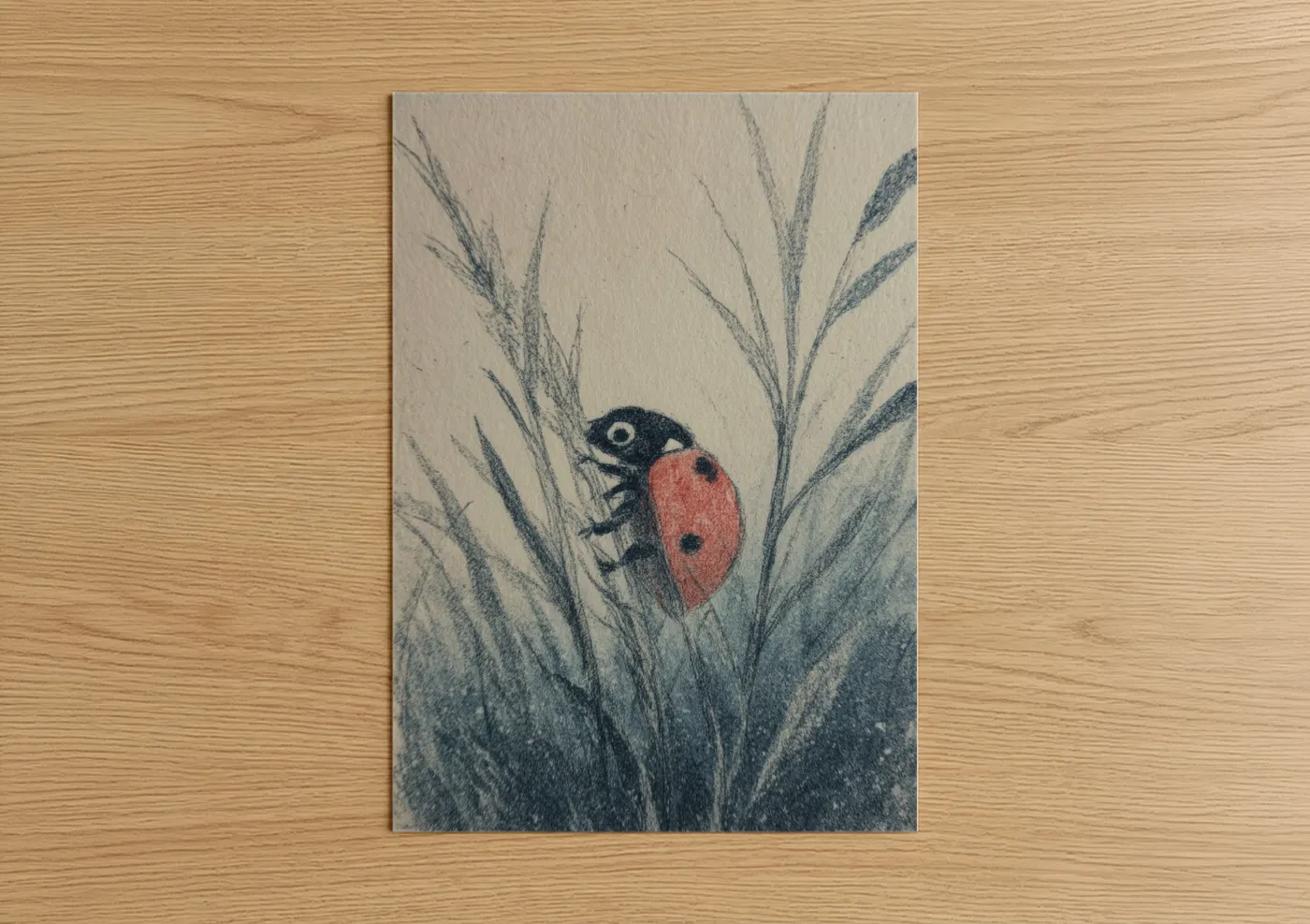 Ladybug Among Grass Watercolor Art Wall Art