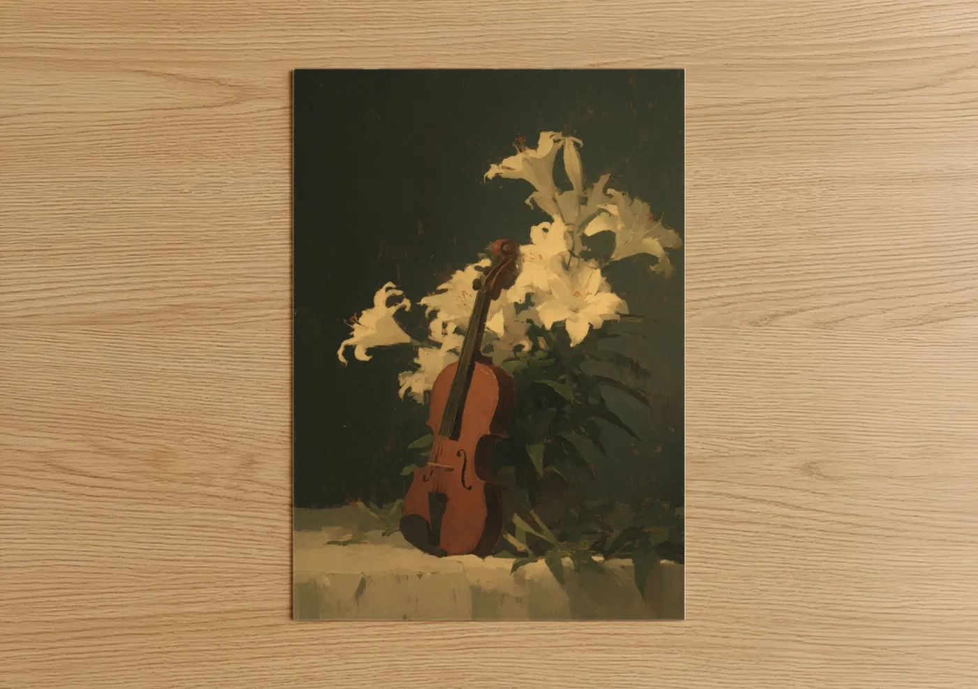 Violin with White Lilies Still Life Wall Art