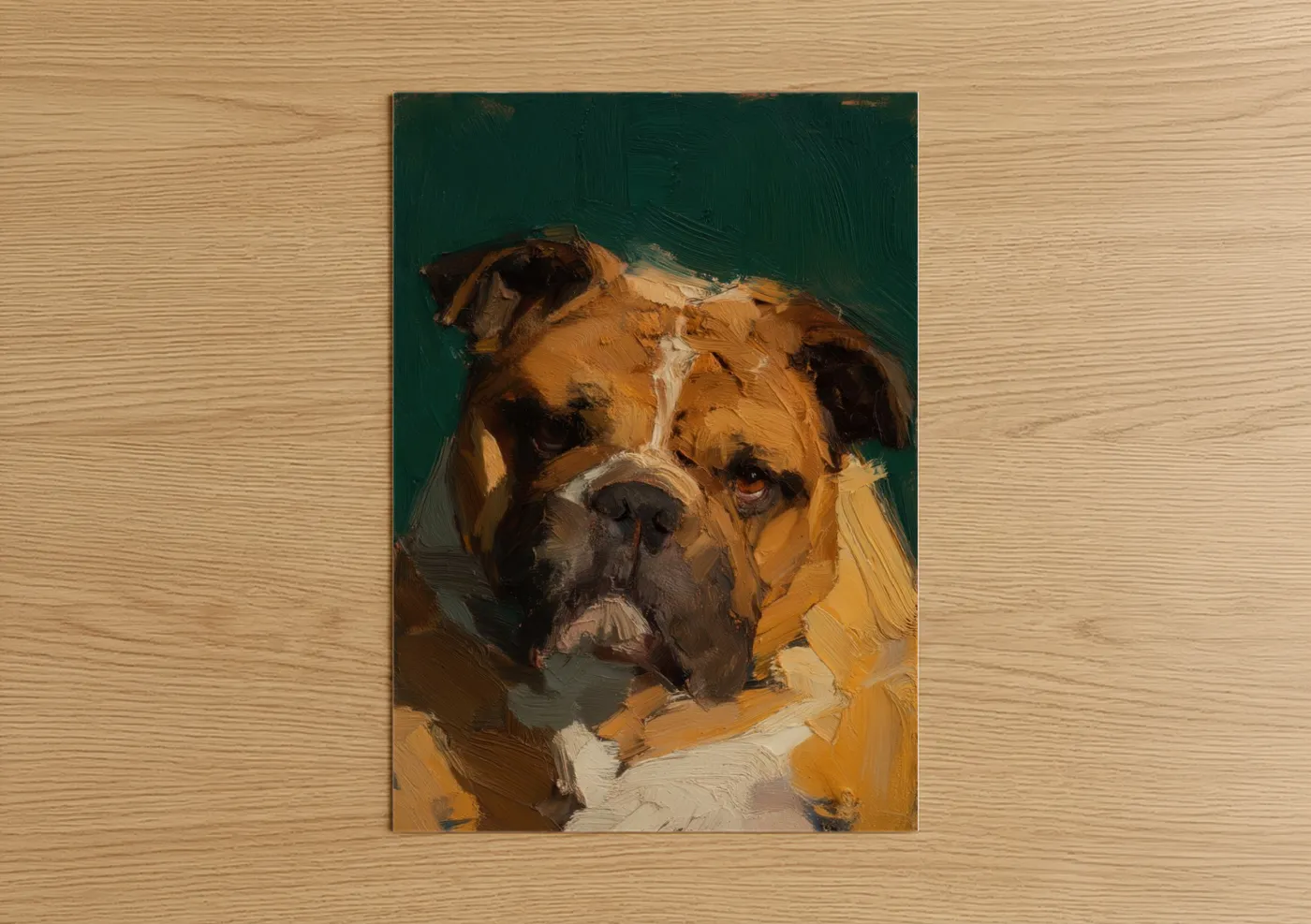 Fawn Bulldog Portrait Oil Painting Wall Art