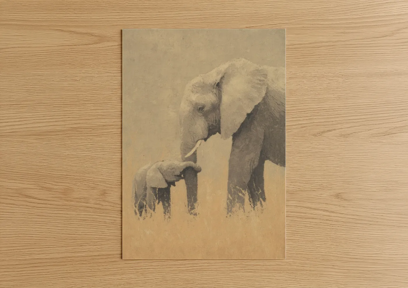 Mother Elephant Calf Love Watercolor Wall Art