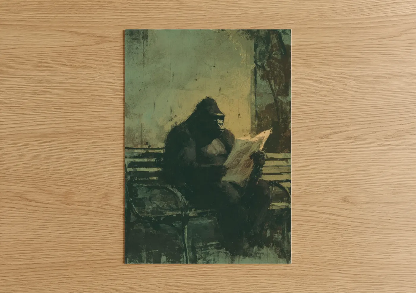 Contemplative Monkey Reading Newspaper Wall Art