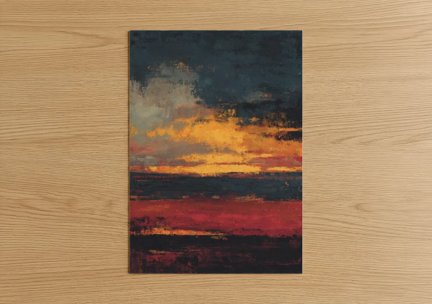 Crimson Sunset Horizon Abstract Wall Art