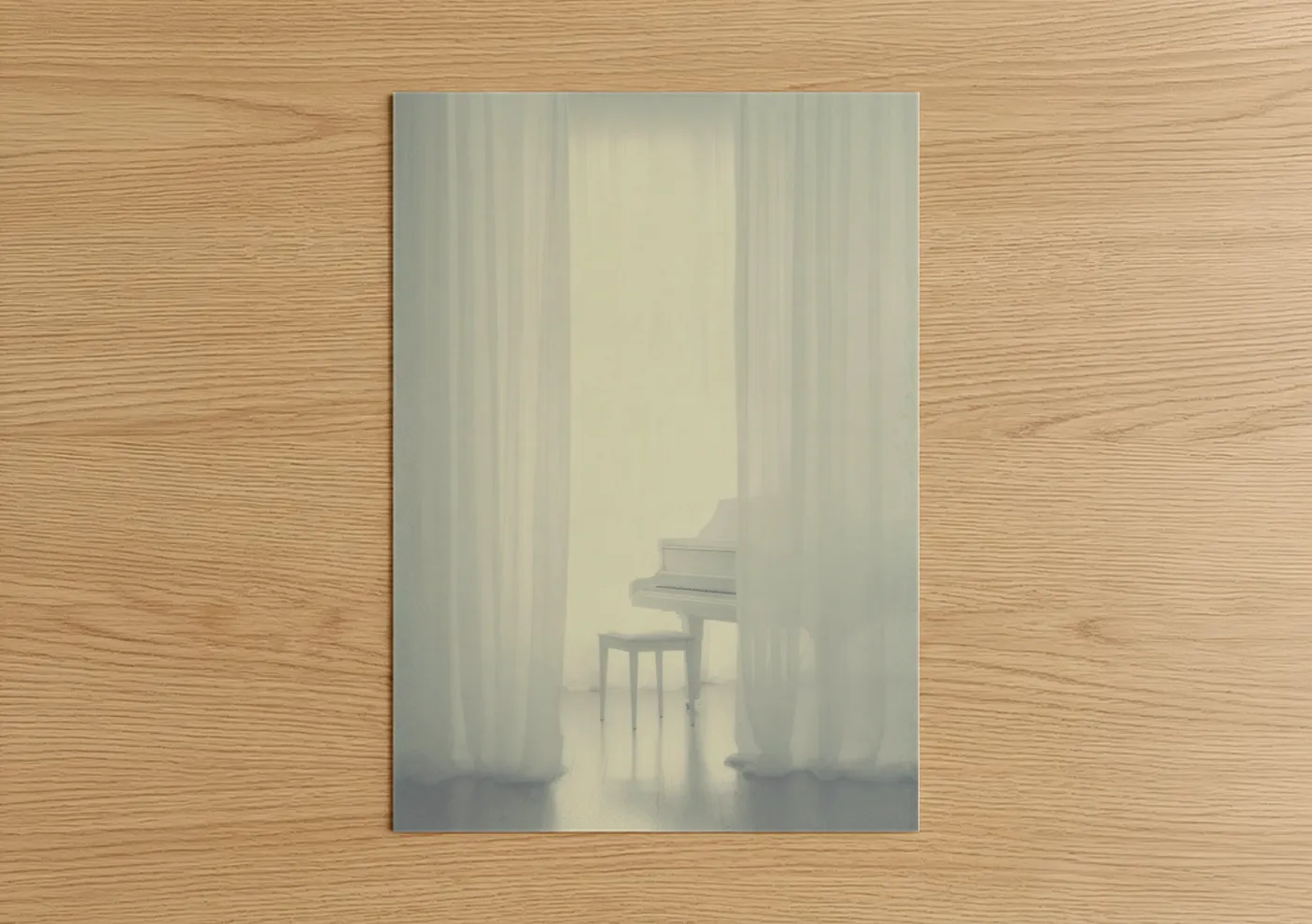 Misty Piano Room Ethereal White Light Wall Art