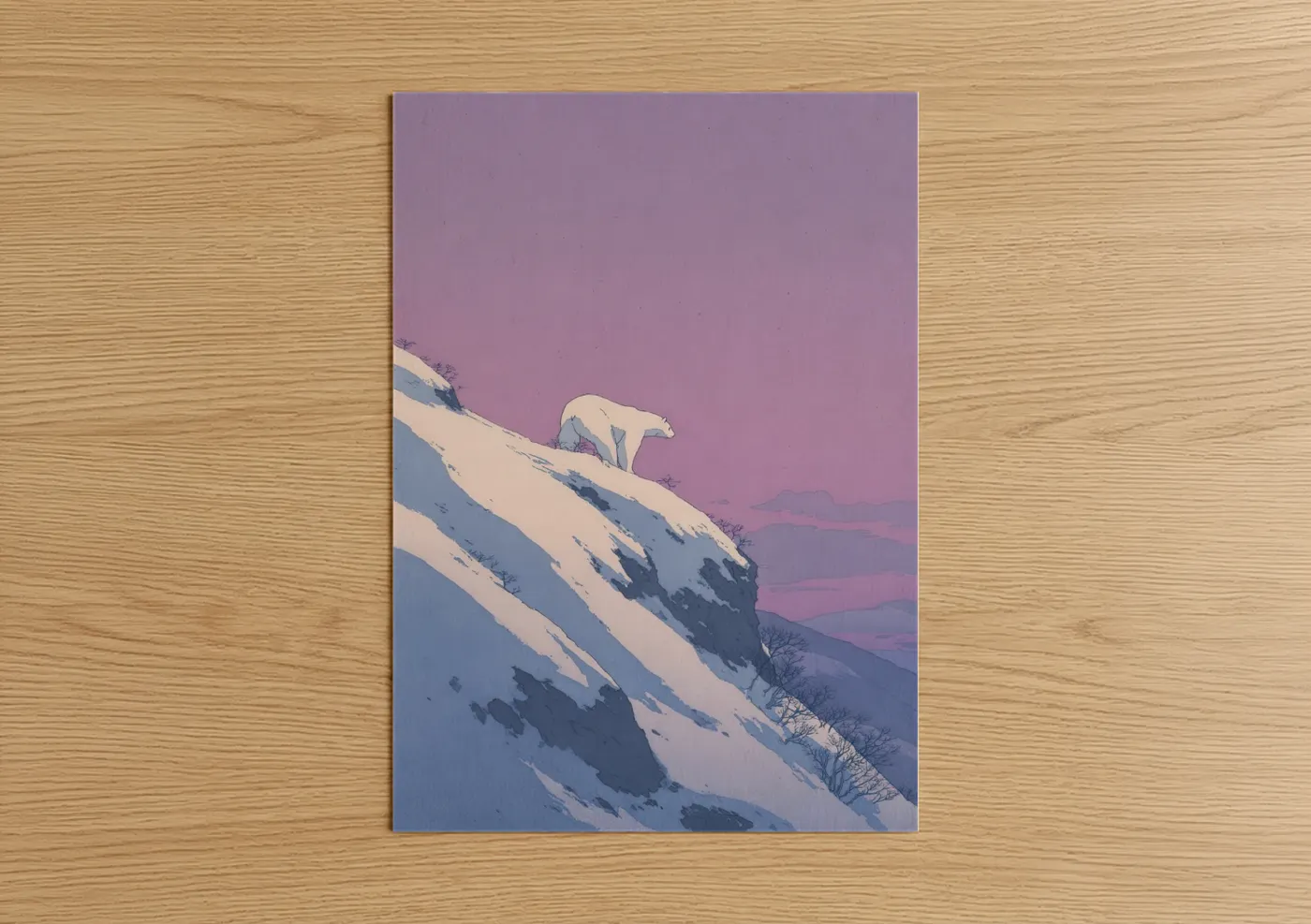 Polar Bear Snowy Mountain Landscape Wall Art