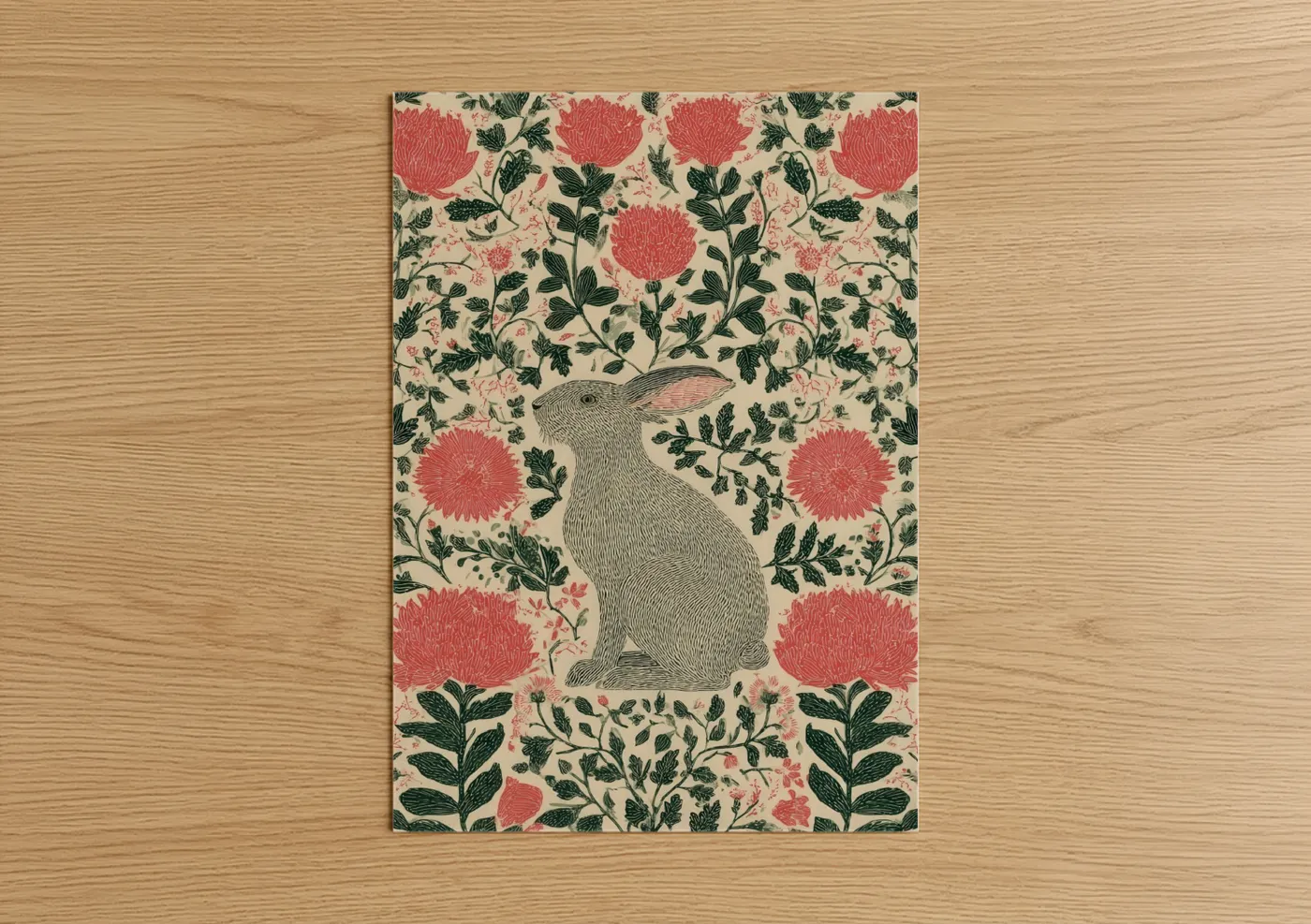 Easter Rabbit Pink Floral Wallpaper Wall Art