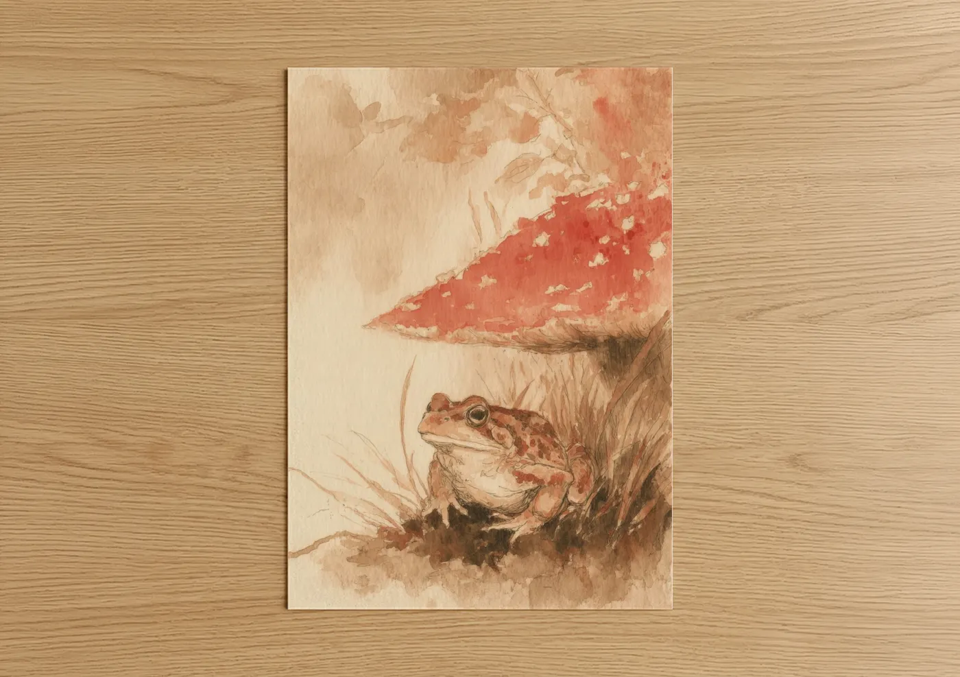 Watercolor Toad Mushroom Nature Wall Art