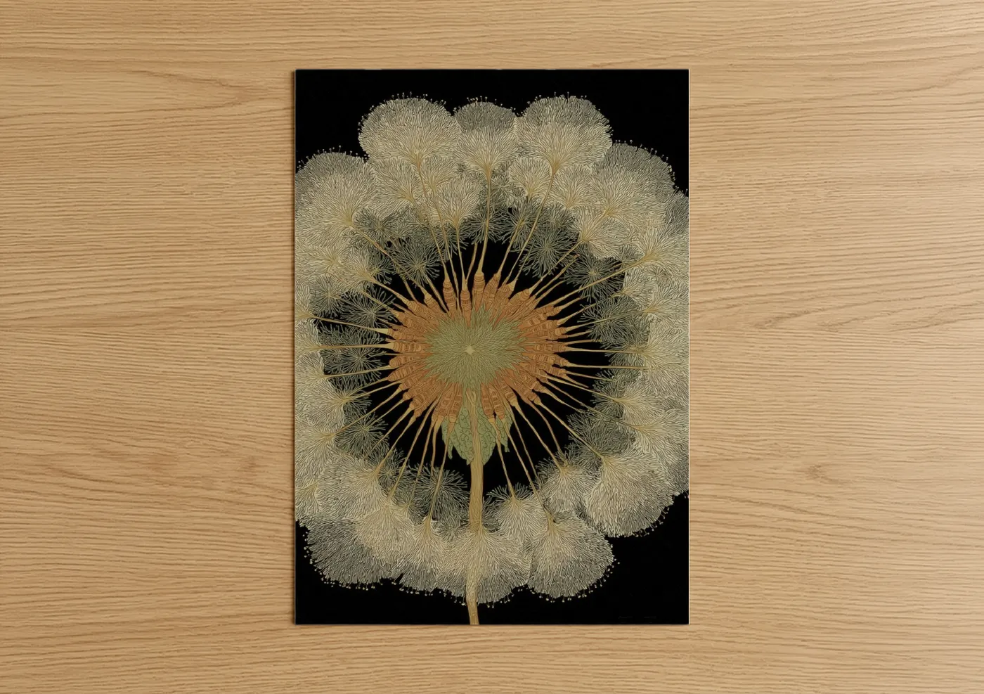Golden Dandelion Seedhead Botanical Art Wall Art