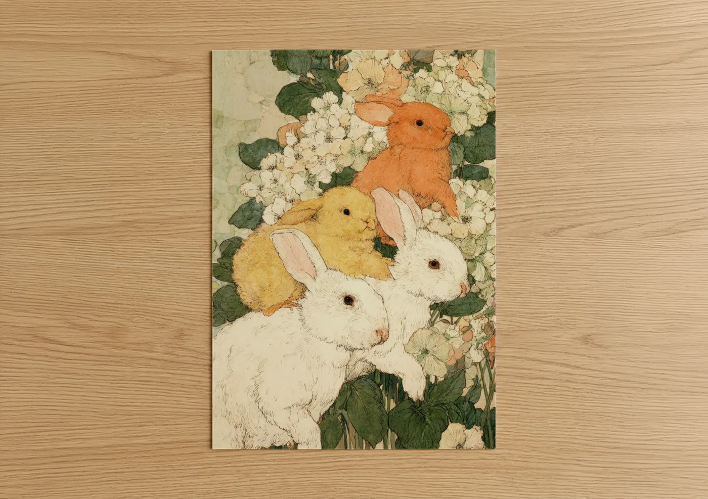 Easter Bunnies Among White Flowers Wall Art