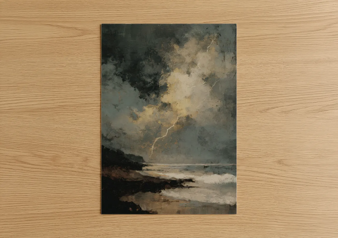 Stormy Coastal Lightning Over Beach Wall Art