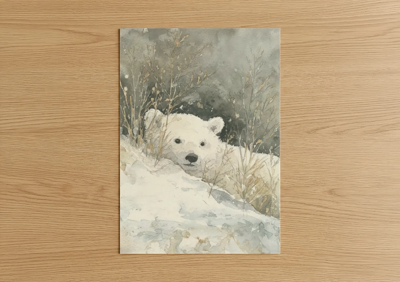 Snowy Polar Bear Winter Watercolor Wall Art