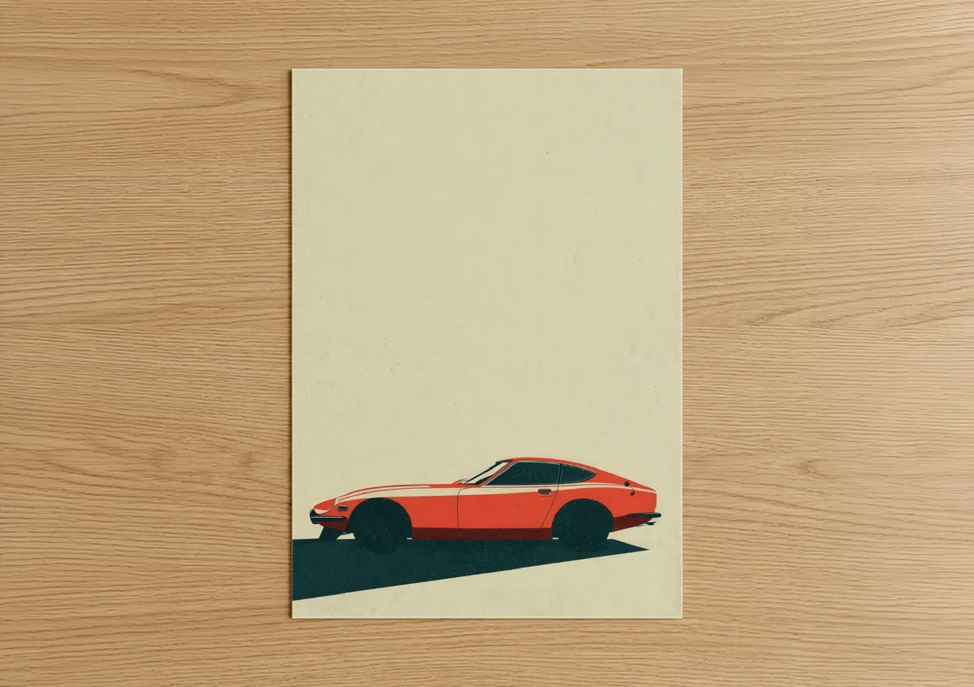 Retro Red Sports Car Illustration Wall Art