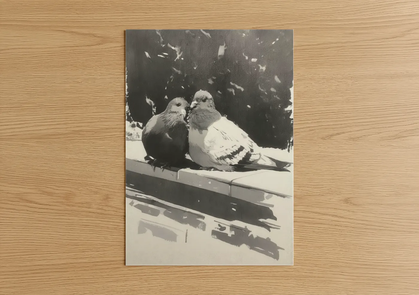 Two Pigeons Black and White Photography Wall Art
