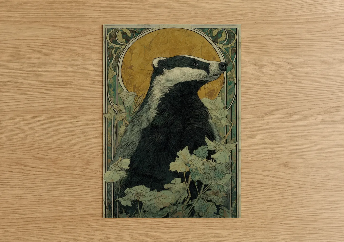 Golden Badger Art Deco Wildlife Wall Art